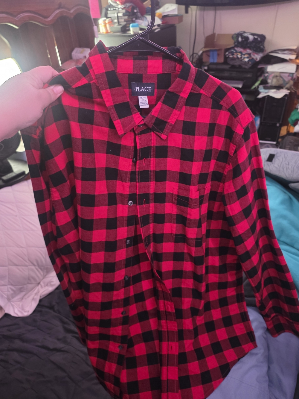 Place Men's Red and Black Buffalo Plaid Button-Down Shirt